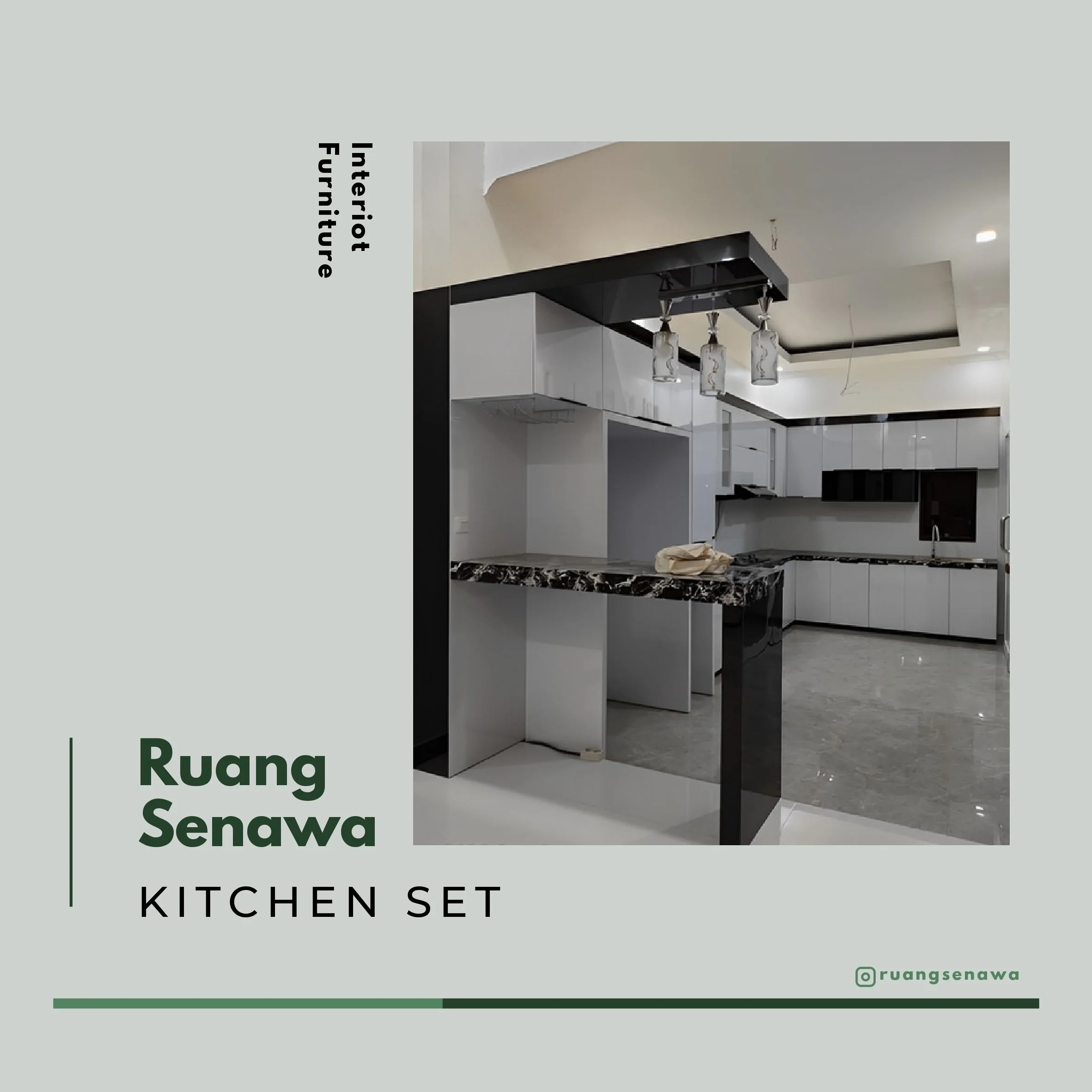 Grey Marble & Wood Kitchen Set